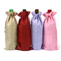Sacs cadeaux en jute naturel avec cordon de serrage, sacs de shopping tendance pour le vin, avec motif lettres, disponibles en gros