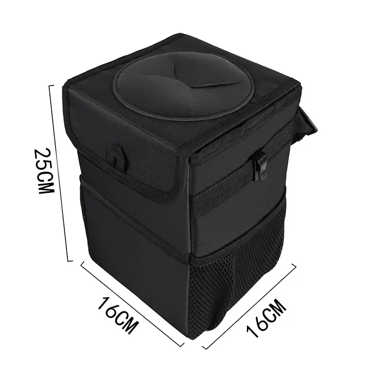 TIROL Car Trash Can with Lid - Car Trash Bag Hanging with Storage Pockets Collapsible and Portable Car Garbage Bin