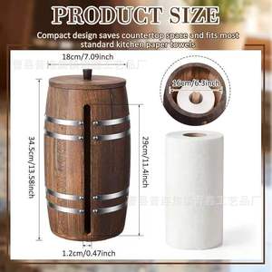 Retro Round Wooden Tissue Box With Central Rod Design For Easy One Handed Tearing <b>Kitchen</b> <b>Paper</b> Holder - Product Image 4