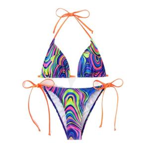 Traje de Baño de Verano Personalizado Popular para Mujer, Bikini Triangular con Estampado Colorido de Alta Calidad, Sujetador Push-up y Braguita de Baño - Product Image 1
