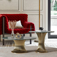Table basse design en marbre émeraude jolie taille Villa Table basse en marbre au design de luxe Table à thé taille brossée or de luxe
