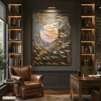 Peinture murale de luxe en feuille d'or gaufrée, décoration intérieure, design artistique, fabricant vietnamien, OEM ODM, modèle V126-6, taille 50x60 cm