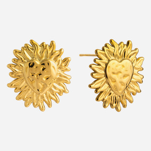 Pendientes de Sol en Forma de Corazón, Acero Inoxidable, Chapados en Oro, Joyería para Mujer, Regalo, Accesorio de Moda - Product Image 1