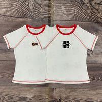 Camiseta de Verano Casual para Mujer, Personalizada con Serigrafía, Cuello Redondo, Costuras en Contraste, Algodón y Spandex, Corte Ajustado, Manga Raglán, Venta al Por Mayor