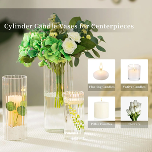 結婚式のテーブルのセンターピースの装飾のための透明なリブ付きガラス花瓶シリンダーキャンドルホルダー - Product Image 2
