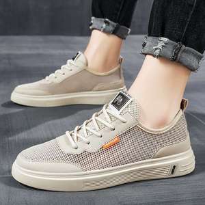 Men's <b>White</b> <b>Lace</b>-up Sneakers Summer Mesh Breathable 2025 New Hollow Casual Sports Thin Work Board Shoes - Product Image 2