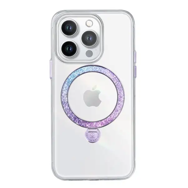 Pypylüks kristal şeffaf mor beyaz kablosuz şarj telefon Iphone için kılıf 15 Pro Max