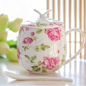 Tazza in Porcellana Cinese con Coperchio e Cucchiaio, Design Creativo, 450ml, Senza BPA, Resistente al Calore, Adatta per Microonde e <span class=keywords><strong>Forno</strong></span>, Ecologica, Tazza per Latte - Product Image 5