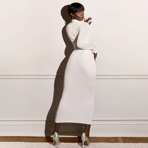 Vestido envolvente con cuello en V profundo de estilo europeo, vestido de noche de manga larga con cintura alta para mujer, vestido de noche a la moda, ajustado, de Color sólido - Product Image 3