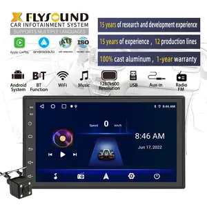 Flysonic Universal ODM Car MP5 Player 2 din 7 polegadas Multimídia preto espelho dvd 1024*600 HD tela de toque Android som do carro