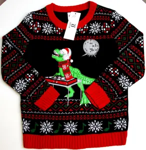 FNJIA在庫ありキッズニットセータージャカード恐竜クルーネックボーイズガールズユニセックス子供用醜いクリスマスセーター