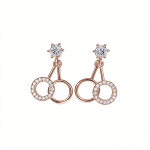 Orecchini in oro rosa con diamanti bianchi taglio brillante rotondo per matrimoni, gioielli di lusso da donna - Product Image 1