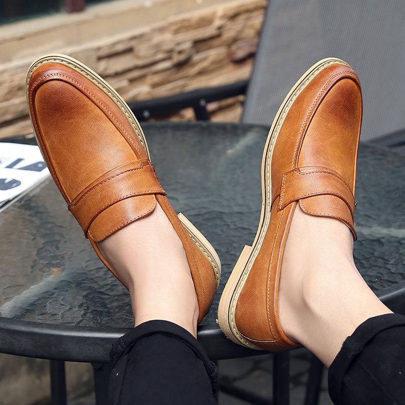 Stylish Brown and Black Oxford Dress Shoes for Men  PU Leather Slip-On Formal  Footwear for Office, Events, and Weddings