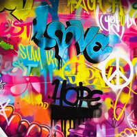 Tableau mural en toile pour enfants, motif urbain de rue avec graffiti coloré révélé sous un fond gris, encadré argenté, décoration pour salon, chambre, cadeau