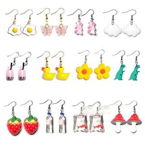Pendientes Divertidos de Goma con Forma de Pato, Oso de Goma, Pez Dorado, Botella de Agua, Fresa, Hongo, Mariposa, Nube, Flores, Huevo de Dinosaurio - Product Image 3
