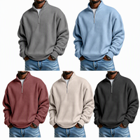 Sweat-shirt à capuche pour homme, col zippé, en maille gaufrée, à manches longues, coupe décontractée, avec poches