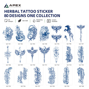 Tatouages temporaires imperméables à base de jus de plantes, 80 pièces, 110x180mm, finition mate, bleu marine, OEM, mixte, phosphorescent dans le noir, pour adultes - Product Image 4