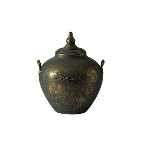 Jarrón de hierro Wabi Sabi con asa, acabado antiguo, contenedor decorativo para la entrada, decoración del hogar - Product Image 5