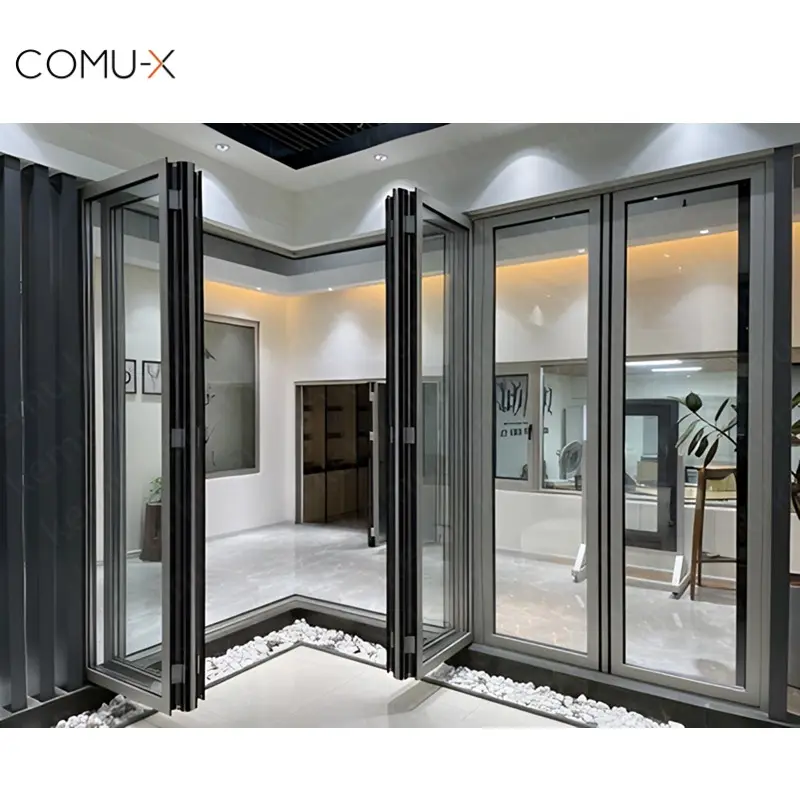 Bi-fold Accordion Doors Aluminum Patio Glass Door Exterior Luxury Automatic Folding Door Decoration Foldable Aluminum Products