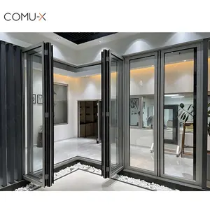 Двустворчатые двери-гармошки алюминиевые стеклянные двери для патио наружные Роскошные Автоматические Складные дверные украшения складные алюминиевые изделия