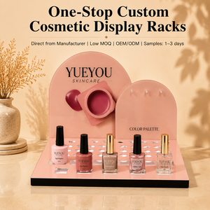 Support de présentation pliable et portable en acrylique moderne pour vernis à ongles et brillant à lèvres, idéal pour les salons de beauté et la vente au détail, avec un design en arc rose - Product Image 1