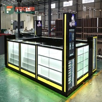 Vitrine de présentation de détail rétroéclairée en verre, écologique, robuste, étanche, personnalisable, avec îlot de comptoir et armoire LED verrouillable