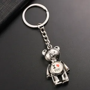 In Stock 3D Mini Small Bear Shaped Metal Keychains Alloy Zinc London Metal Teddy Bear Keychain