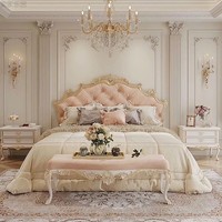 Meilleures ventes, lit de taille king de haute qualité, style rococo, bouton antique doré, meubles sculptés, ensemble de chambre à coucher classique royal