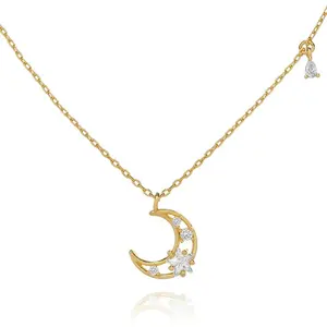 Gemnel fairy jewelry pretty and daint design sparkly star and cubic gems crescent moon pendant girl necklace