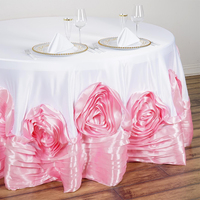 Nappe Ronde en Satin Lamour Bleu Royal Grande Rosette Florale 100% Polyester Lavable 120''x120''