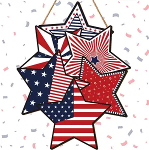 Decoration 4th of July God Bless the USA Patriotic Religious Cross Front Door Sign Patriotic Themed Party Supplies