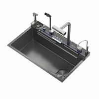 Évier de cuisine en acier inoxydable 18/8 noir multifonctionnel résistant aux rayures avec pistolet pulvérisateur de robinet, nouveau design