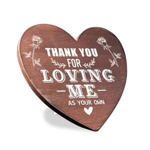 Heart-shaped wooden Gift Standing wooden heart-shaped plaque Give Mom a Christmas gift Thank you for loving me as your own