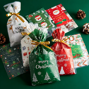 Sacs d'emballage de cadeaux de noël imprimés sur mesure, en vrac, Opp, avec cordon de serrage, pour bonbons de vacances - Product Image 4