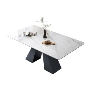 Table à manger moderne de style italien en acier au carbone avec plateau en pierre, pieds noirs fixes, mobilier pour la maison, restaurant, appartement - Product Image 5
