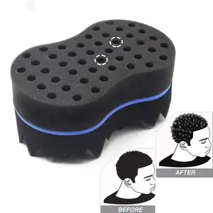 Factory Logo Print Engraved Custom High Density Two Sided Wave Foam Sponge Curl Hair Twist For Black Men