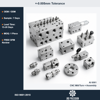 Pièces d'assemblage de bloc de collecteur en aluminium 6061 sur mesure, usinage CNC pour fournisseur OEM, ISO 9001, 0,005 mm, MOQ 1