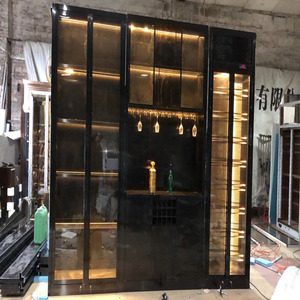 Luxury Dining Room Furniture Modern Stainless Steel Glass Display Rack Wine Cabinet