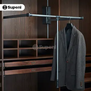 จีนผู้ผลิต Supeni ร้อนขายเฟอร์นิเจอร์ฮาร์ดแวร์ตู้เสื้อผ้าอุปกรณ์เสริมเสื้อผ้าตู้แขวนสีดำตู้เสื้อผ้าแบบ Lifter