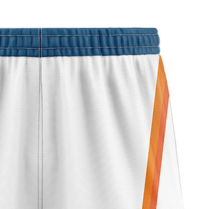 Ensemble d'uniformes de basketball HEALY Classic Color Block, base blanche, bordure bleue et orange, maille respirante, séchage rapide, maillot personnalisé avec numéro. - Product Image 4