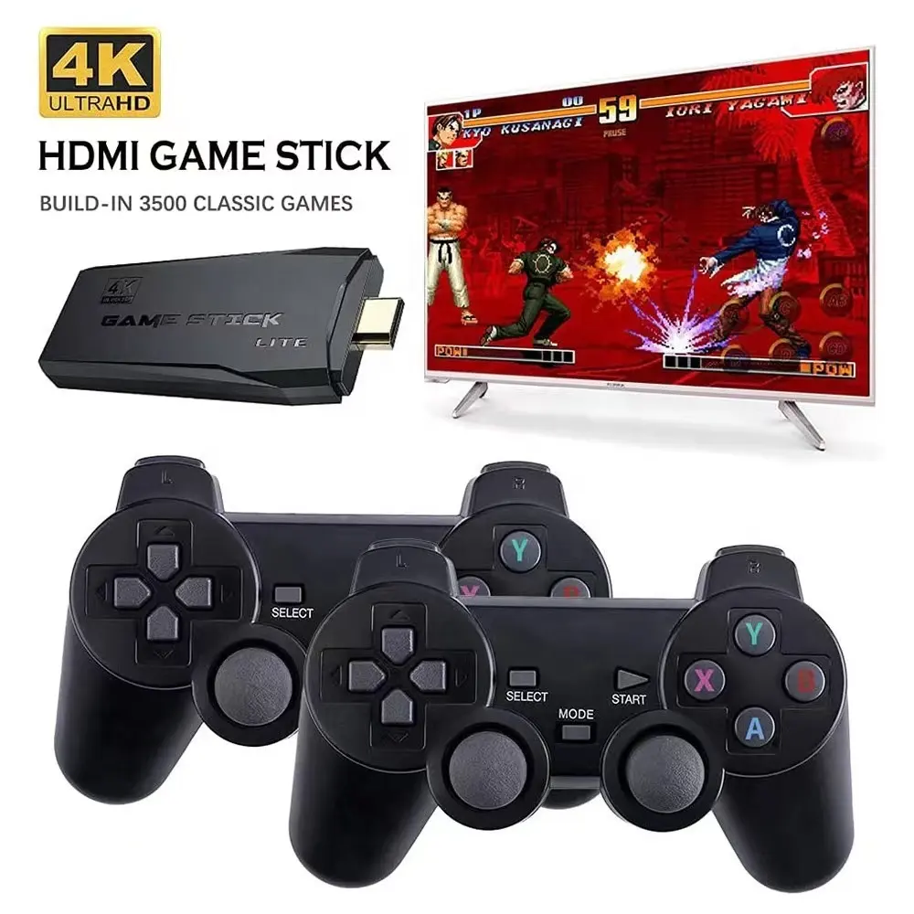 Grosir pesanan kecil 4K HD TV stik Game 64G dengan pengendali nirkabel 2.4G 20000 Game Retro klasik Built-in M8 konsol permainan