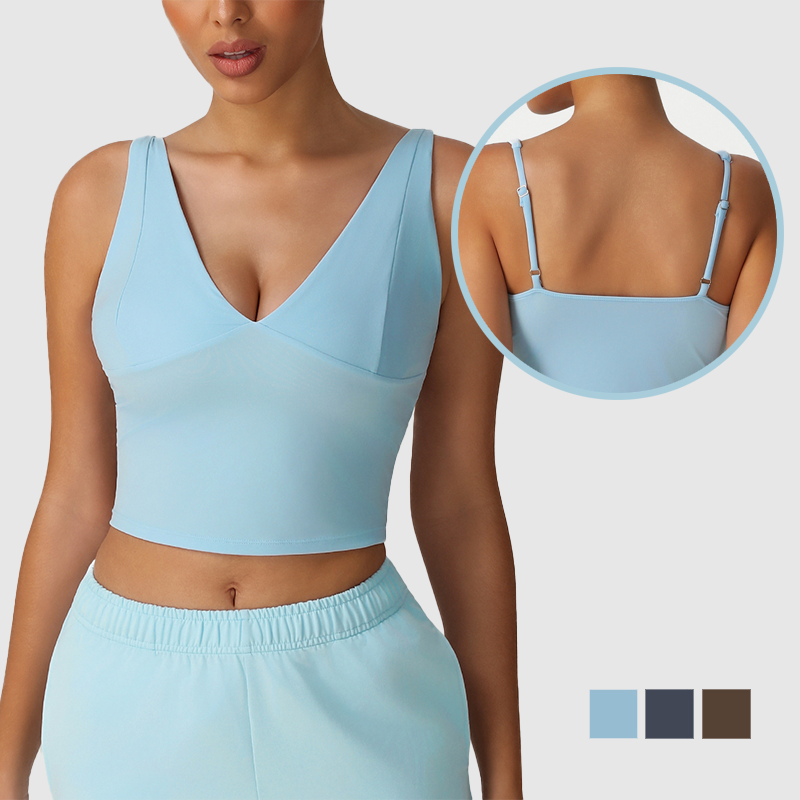 Trim Fit V-Neck Adjustable Sleeveless Lady One Piece Custom Sports Yoga Fitness High Quality Gym Workout Top for Women