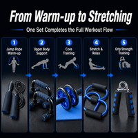 Kit d'entraînement complet 5-en-1 pour la maison : Rouleau abdominal, barres de pompes, corde à sauter, pince de musculation, bande de résistance