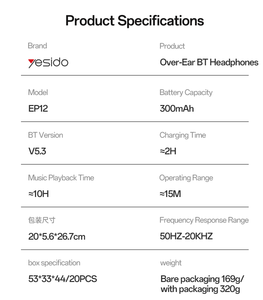 Yesido Tai nghe không dây Bluetooth Over-Ear BT Tai nghe không dây độ trễ thấp Tai nghe có dây & Tai nghe không dây EP12 - Product Image 5