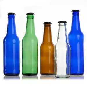 カスタム330mlブルーダークブラウンソーダジュースガラス瓶グリーンビール瓶クラウンキャップ付き