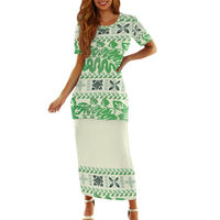Ensemble Jupe Longue Robe Imprimée Femmes Puletasi Blanche Robe Île Grandes Tailles Puletasi Robes Samoa pour Femmes
