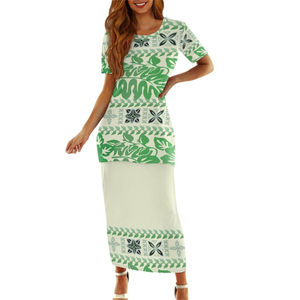 Abito Lungo con Gonna e Stampa, Set Puletasi da Donna, Vestito Bianco delle Isole, Taglie Forti, Puletasi Personalizzato, Abiti Samoa per Donne - Product Image 4