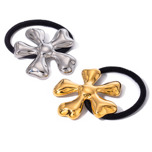 Stainless Steel Flower Hair Tie Gold Silver Plated Elastic Band Daily Headdress Jewelry Summer 2024 - Product Image 1