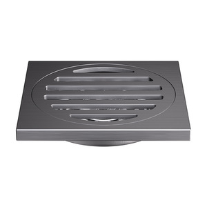 Siphon de sol carré moderne gris anthracite en acier inoxydable brossé, anti-odeur, grande capacité, pour salle de bain et douche - Product Image 1