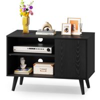 Meuble TV WLIVE en bois de style moderne du milieu du siècle, avec étagères réglables pour téléviseurs de 40/32 pouces, noir, pour salon et chambre, centre de divertissement